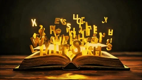 Golden 3D Letters Flying From Open Book 库存影片 338066710
