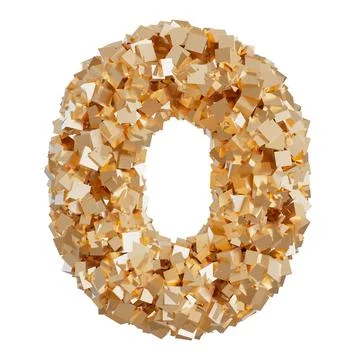 Golden 3D number zero, isolated on white background. Symbol 0, made from shiny Stock Illustration