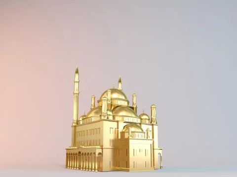 Golden 3D object (mosque) inside a white reflected stage with high render qua イラスト素材