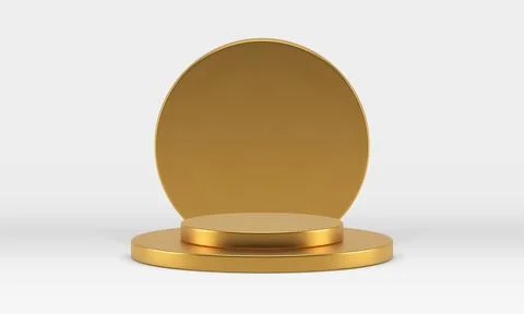 Golden 3d pedestal cylinder level foundation retail merchandise showcase re.. Stock Illustration