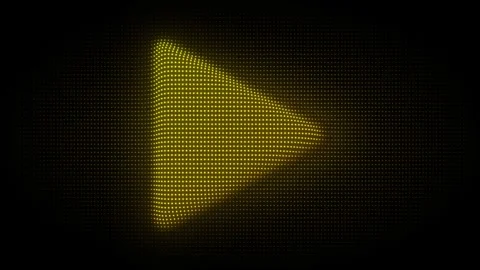 Golden 3D Play Button Symbol Particle Animation on Dark Background Video stock 335595308