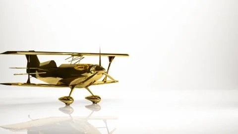 Golden 3d rendering of a airplane inside a studio Stock Illustration