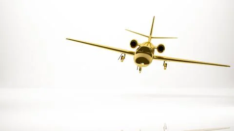 Golden 3d rendering of a airplane inside a studio Stock Illustration
