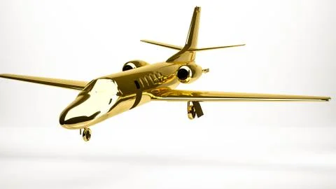 Golden 3d rendering of a airplane inside a studio Stock Illustration
