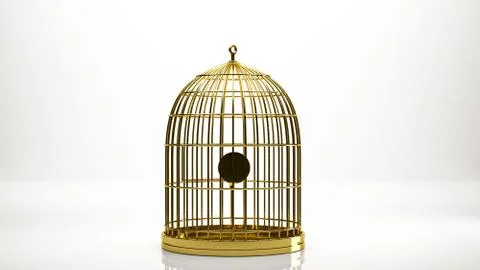 Golden 3d rendering of a cage inside a studio Stock Illustration