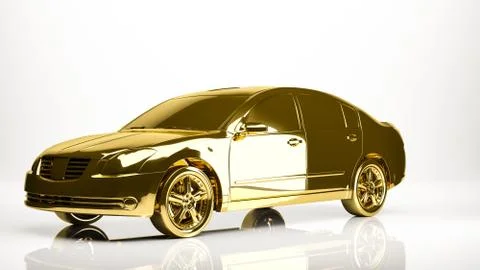 Golden 3d rendering of a car inside a studio Stock Illustration