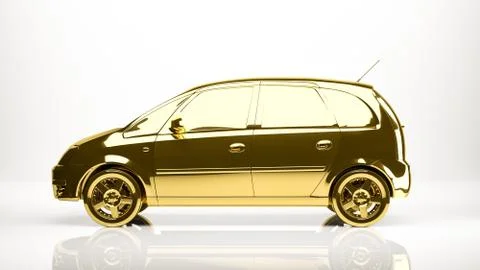 Golden 3d rendering of a car inside a studio Stock Illustration