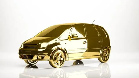 Golden 3d rendering of a car inside a studio Stock Illustration
