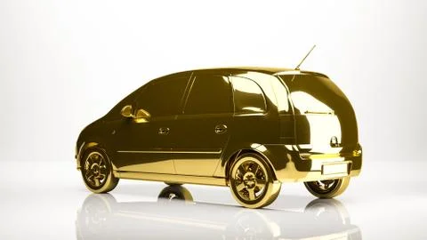 Golden 3d rendering of a car inside a studio Stock Illustration
