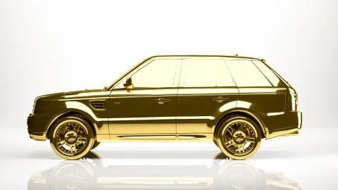 Golden 3d rendering of a car inside a studio Stock Illustration