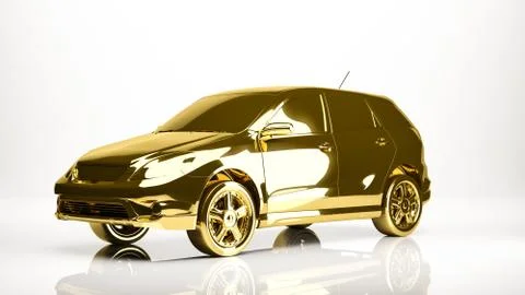 Golden 3d rendering of a car inside a studio Stock Illustration