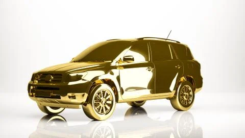 Golden 3d rendering of a car inside a studio Stock Illustration