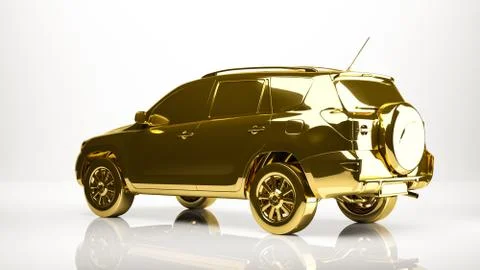 Golden 3d rendering of a car inside a studio Stock Illustration