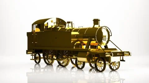 Golden 3d rendering of a cargo train inside a studio イラスト素材
