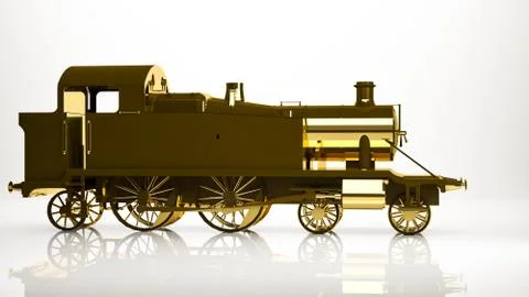 Golden 3d rendering of a cargo train inside a studio イラスト素材