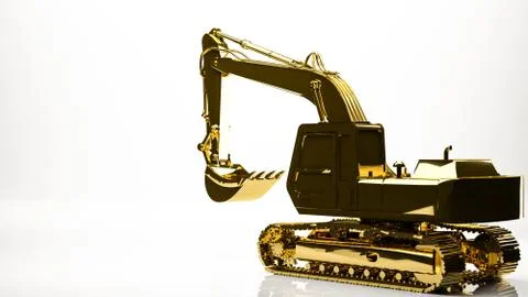 Golden 3d rendering of a construction digger inside a studio Stock Illustration
