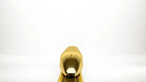 Golden 3d rendering of a fast train inside a studio イラスト素材