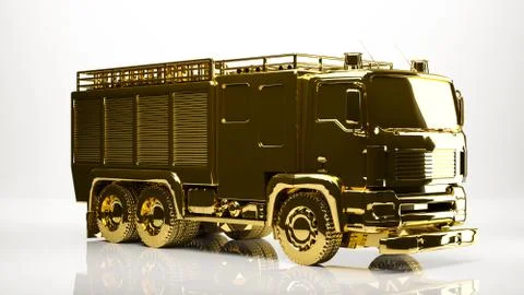 Golden 3d rendering of a fire fighter inside a studio Stock Illustration