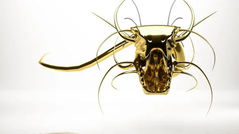 Golden 3d rendering of a monster inside a studio Stock Illustration