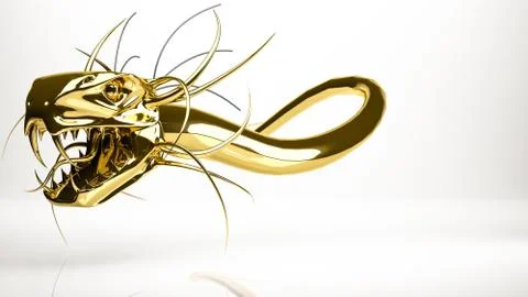 Golden 3d rendering of a monster inside a studio Stock Illustration