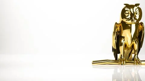 Golden 3d rendering of an Owl inside a studio Stock-Illustration