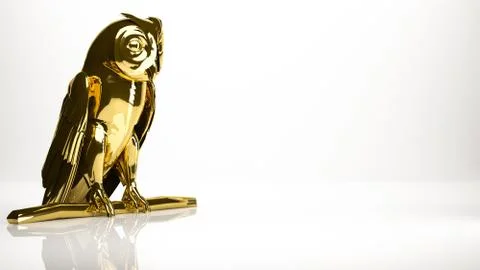 Golden 3d rendering of an Owl inside a studio Stock-Illustration