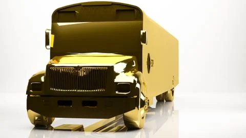 Golden 3d rendering of a school bus inside a studio 스톡 일러스트