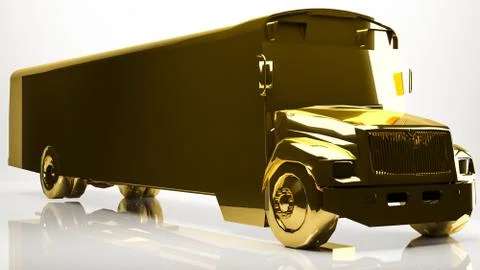 Golden 3d rendering of a school bus inside a studio Stock Illustration