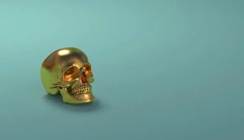 Golden 3D rendering skull over bright yellow background Stock Illustration