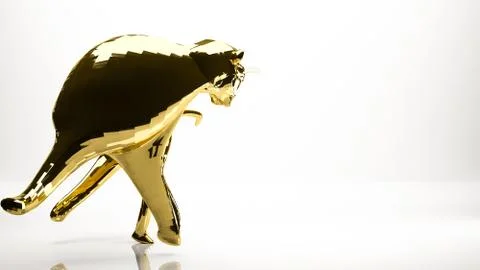 Golden 3d rendering of a tiger inside a studio Stock Illustration