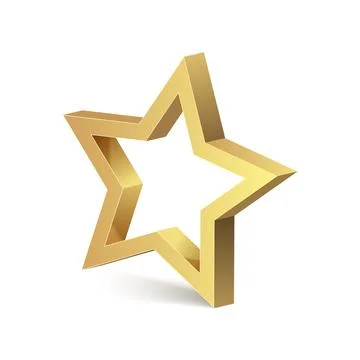 Golden 3d star isolated object medal decoration. Golden star metal vector design Stock Illustration