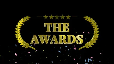 Golden 3d text the awards with laurel wreaths and falling confetti on black Stock Footage 339257239