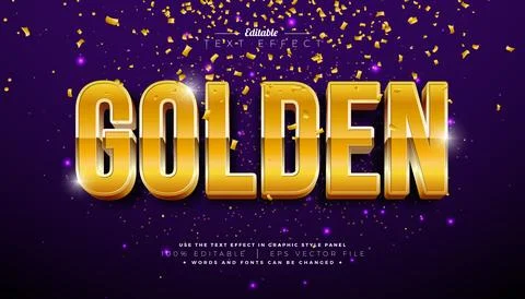 Golden 3D Text Effect Design Editable and Scalable Vector Graphic Style Effect Illustrazione stock