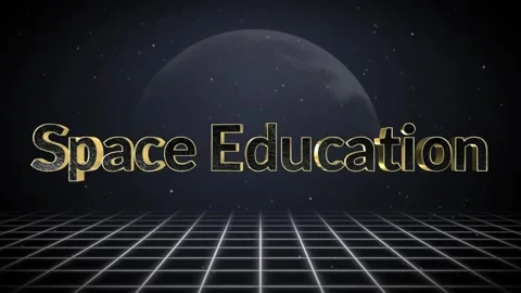 Golden 3D text Share Education floating over a retro digital grid background Stock Footage 346363435