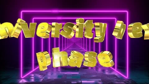 Golden 3d text university next phase animation moving through glowing neon pink 動画素材 344715125