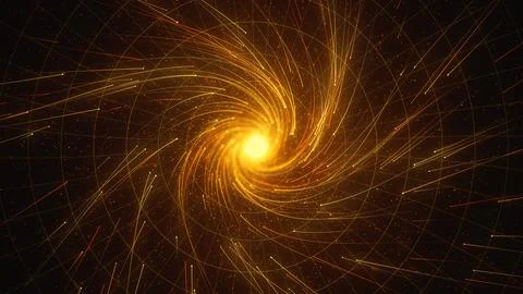 Golden abstract data flow in cyber black hole. 3D quantum information vortex Stock Illustration