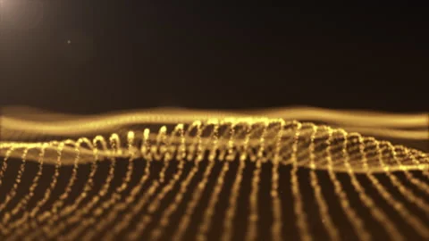Golden abstract digital waves flowing on dark background with light rays Stock Footage 244940904