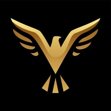 Golden Abstract Eagle with Open Wings on a Black Background Stock Illustration