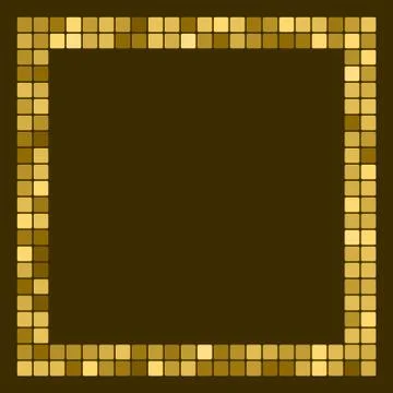 Golden abstract frame, border with space for text or photo. Geometric print c Stock Illustration