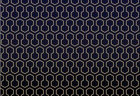 Golden abstract geometric pattern on dark blue  background, Honeycomb and Hex Stock Illustration