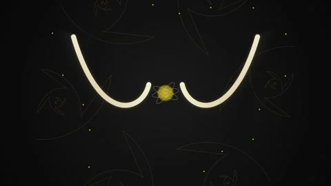 Golden abstract geometric shape with orbiting particles on dark background,.. Stock Footage 346661177