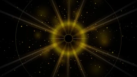 Golden abstract light burst with rotating concentric circles and floating p.. Stock Footage 337561549