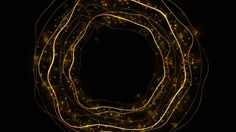 Golden abstract light wave circle glowing curved lines, sparkling particles, bla Stock Footage 340476892