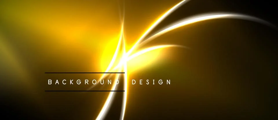 Golden abstract lines create dynamic energy. Bright focal point radiates from Stock Illustration