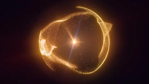 Golden abstract orb made of sparkling particles with a bright central flare.. Stock Illustration