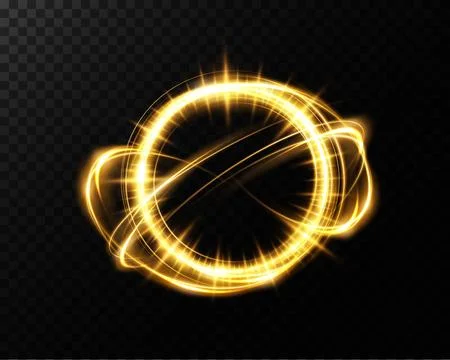 Golden Abstract Planetary Orbit Featuring Sparkles, Light Effects, and Cosmic Stock-Illustration