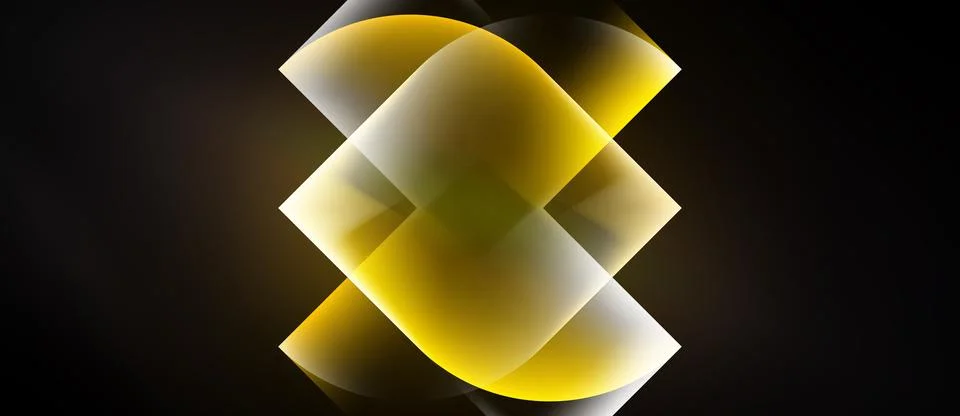 Golden abstract shape. Layers overlap creating luminous effect. Dark backgrou Stock Illustration