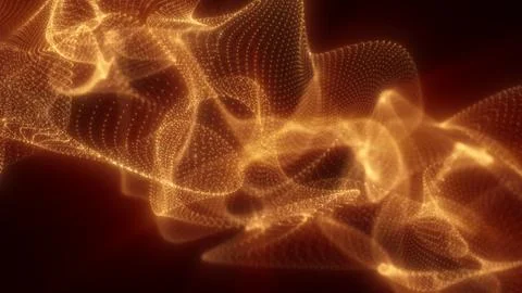 Golden abstract wave structure made of light particles floating over a deep r Stock Photos