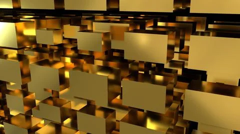 Golden abstraction with a large number of rectangular cubes.  Stock Illustration