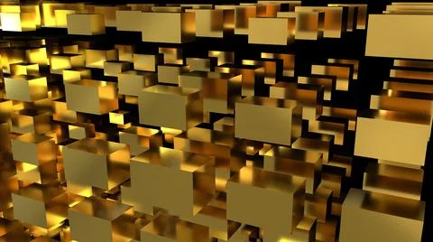 Golden abstraction with a large number of rectangular cubes.  Illustrazione stock